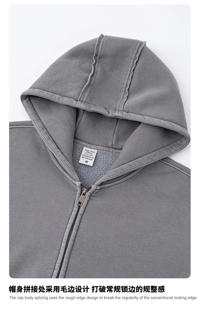 ZODF Retro 2025 Autumn Winter Unisex Zipper Fleece Hoodie 400gsm Washed Batik Warm Hooded Coat HY1084