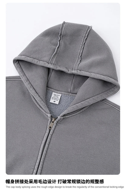 ZODF Retro 2025 Autumn Winter Unisex Zipper Fleece Hoodie 400gsm Washed Batik Warm Hooded Coat HY1084