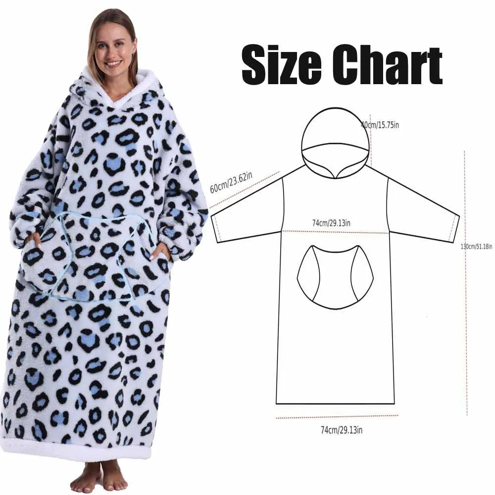Winter Hoodies Women Men Clothes Blue Leopard Sweatshirt Korean Style Pullover Fleece Giant Oversized Blanket with Long Sleeves