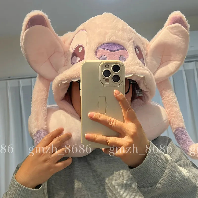 Cartoon Angel Travel Neck Pillow Car Neck Hooded Pillow U-Shaped Portable Blackout Nap Pillow Adjustable Traveling Neck Pillow