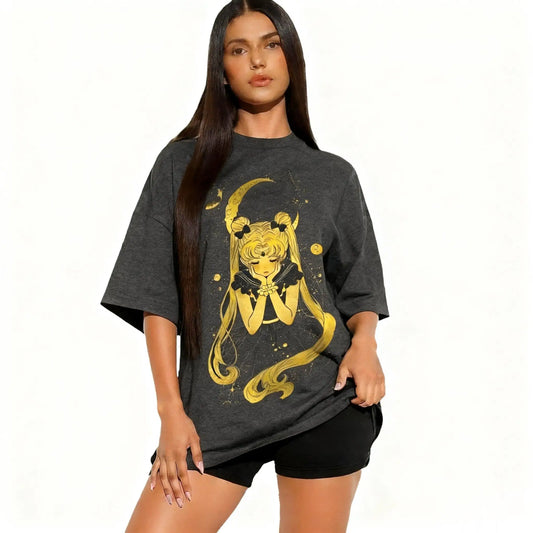 Oversized Vintage Sailor Moon T-shirt Men Women Summer Trendy Casual Anime Print Short Sleeve Streetwear Graphic Tee Y2k Clothes
