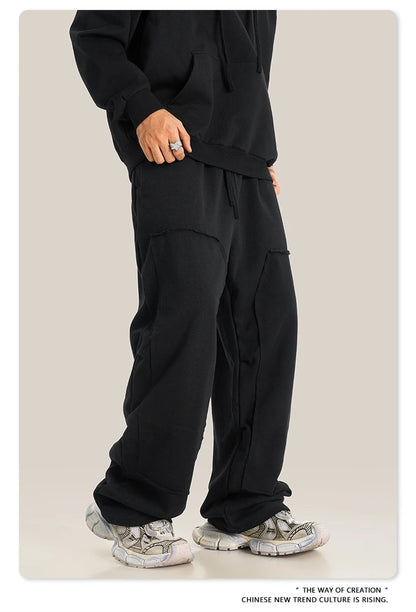 ZODF Fashion 2024 Winter Patches Fleece Straight Pants Retro Unisex Loose Washed 305gsm Warm Soft Trousers Brand Bottoms HY0872