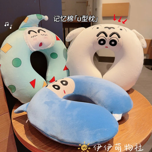 Memory Foam Cartoon Crayon Shin Chan U-shaped Pillow Travel Portable Neck Pillow Office Slow Rebound Napping Pillow Washable