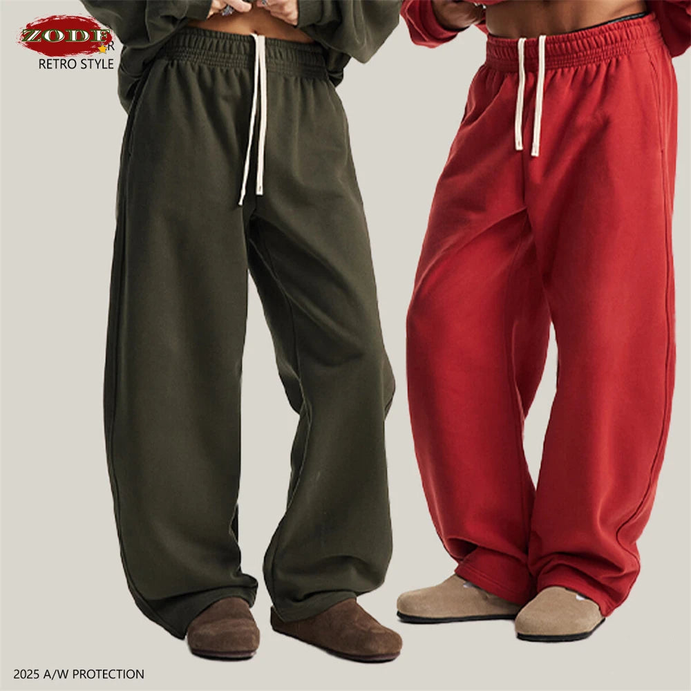 ZODF 2025 Winter 430gsm Unisex Fleece Straight Sweatpants Thick Warm Casual Oversized Trousers HY1170