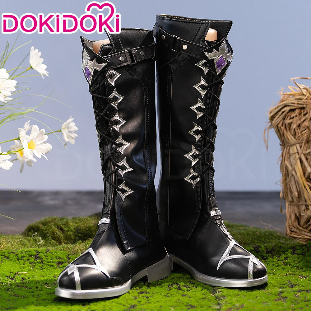 IN STOCK Flins Cosplay Shoes Game Genshin Impact DokiDoki Men Long Black Boots Kyryll Chudomirovich Flins Halloween Cosplay