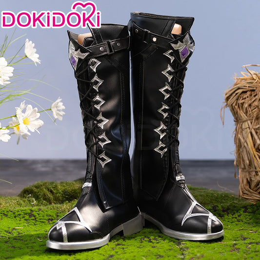 IN STOCK Flins Cosplay Shoes Game Genshin Impact DokiDoki Men Long Black Boots Kyryll Chudomirovich Flins Halloween Cosplay