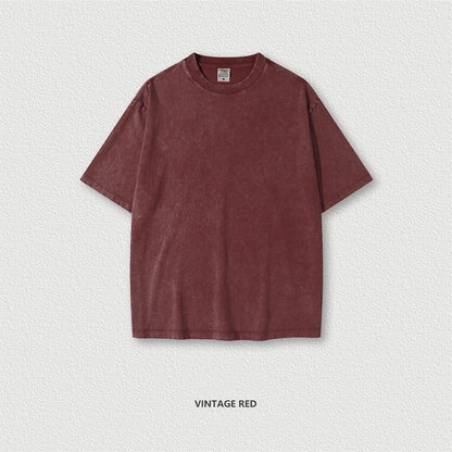 ZODF New Summer Men Washed Batik Cotton T Shirts Unisex American Retro High Street 270gsm Short Sleeve Tees Streetwear HY0489