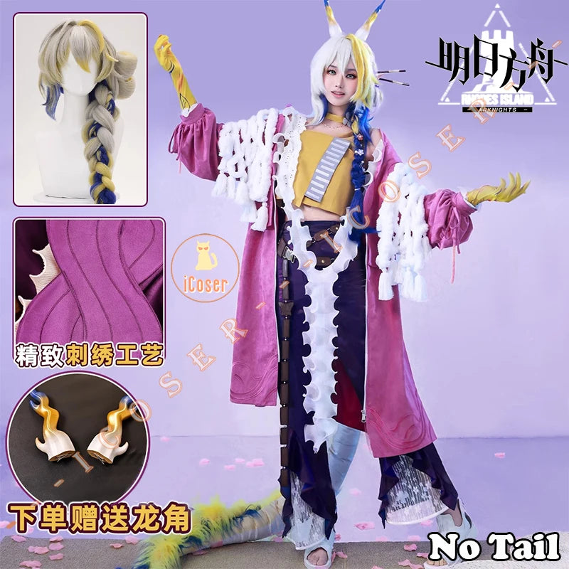 iCoser Arknights Shu Spring Feast Cosplay Costume Wig Uniform Headwear Tail Tianshi Rhodes Island Halloween Party for Women Girl