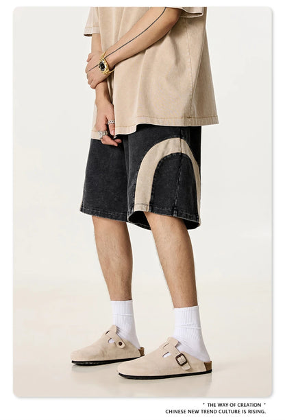 ZODF 2025 Summer Patchwork Washed Cotton Shorts For Men Unisex Retro Y2K High Street Distressed 330gsm Shorts Streetwears HY1057