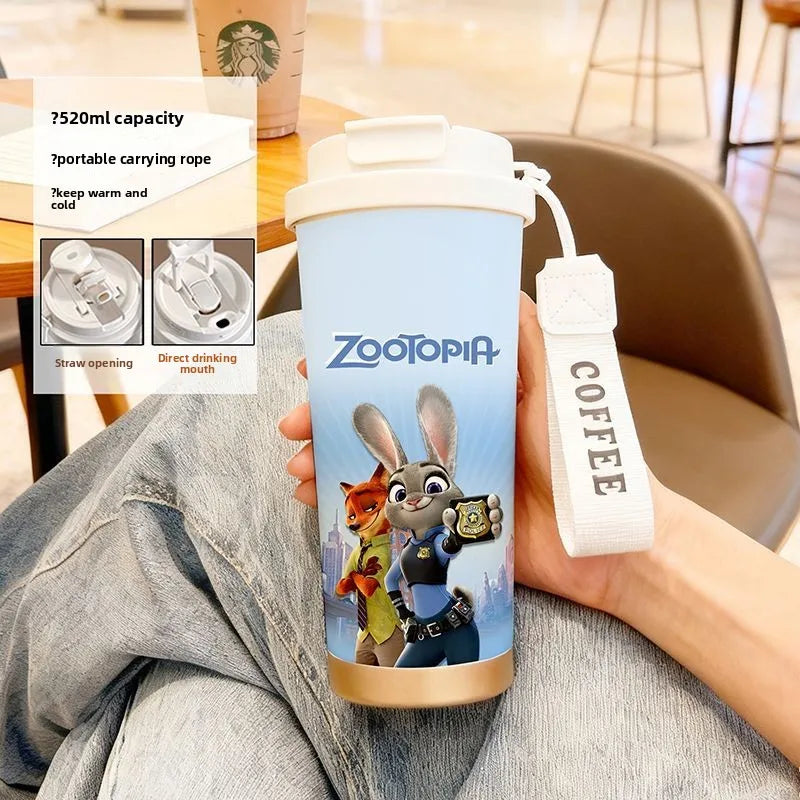 Disney Zootopia Coffee Mug Judy Nick 520ML 304 Stainless Insulated Cup Cartoon Thermos Cup Kids Student Water Cup Holiday Gift