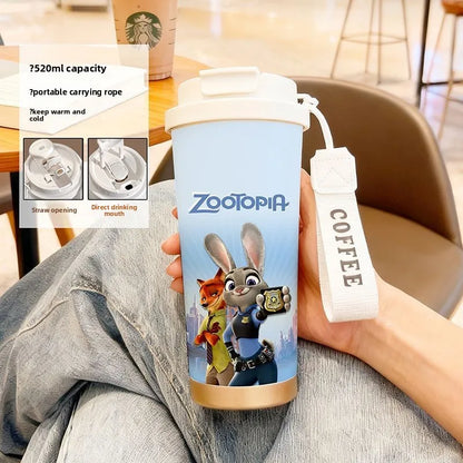 Disney Zootopia Coffee Mug Judy Nick 520ML 304 Stainless Insulated Cup Cartoon Thermos Cup Kids Student Water Cup Holiday Gift