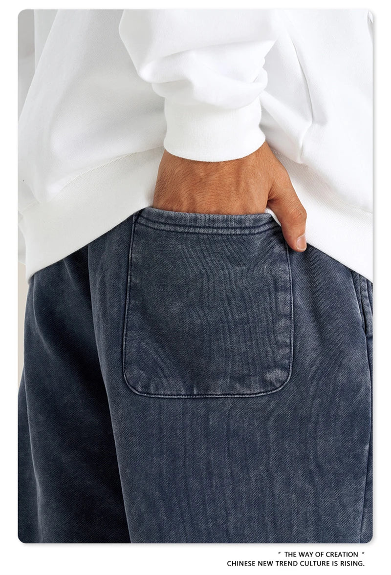 ZODF New Autumn Winter Men Washed 400gsm Sweatpant Unisex Loose Heavyweigh Cotton Sport Joggers Pants Streetwears HY0893
