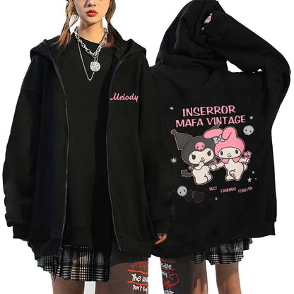 Women's Zipper Hoodie Autumn and Winter New Cute Kawaii Sanrio Hello Kitty Pattern Sweatshirt 2024 Streetwear Women's Clothing