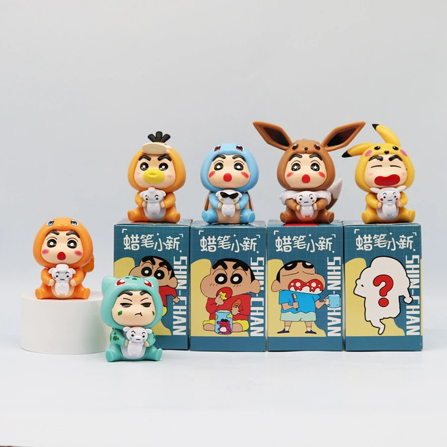 6Pcs/Set Q Version Crayon Shin-chan Anime Figure Shin-chan COS Pokémon Pikachu Action Figure Room Decorations PVC Collection Toy