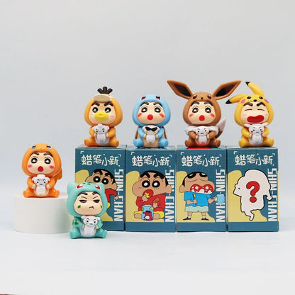 6Pcs/Set Q Version Crayon Shin-chan Anime Figure Shin-chan COS Pokémon Pikachu Action Figure Room Decorations PVC Collection Toy
