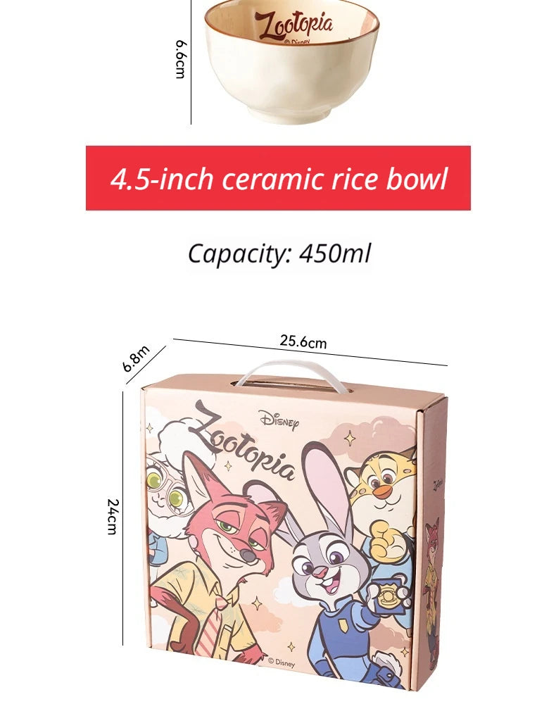 New Zootopia Disney Judith Nick 4 Cute Cartoon Ceramic Rice Bowl Home Festival Gift High Beauty Tableware