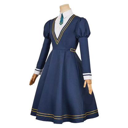 Anime Witch Watch Nemu Miyao Cosplay Costume Blue Dress Tie Shirt Stocking Outfit Halloween Party for Women Girls Carnival Props