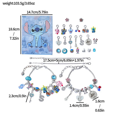 New Disney Stitch  24-Grid Christmas Countdown Calendar Blind Box - Alloy Bracelet Gift Set For Halloween & Xmas