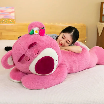 90cm Anime Toy Story Lots-o-Huggin Bear Plush Toy Kawaii Lying Sleeping Lotso Bear Plush Soft Stuffed Doll Pillow Birthday Gift