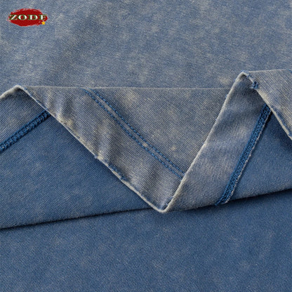 ZODF Vintage 2024 Summer Men Washed Solid 230gsm T-Shirts Unisex Ripped Breathable Quick Dry Cooling Feeling T Shirt Tees HY0801