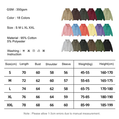 ZODF Basic Winter Men Fleece Zipper Hoodies Unisex Casual Loose 350gsm Warm Solid Hooded Sweatshirts Coats 18 Colors HY0726