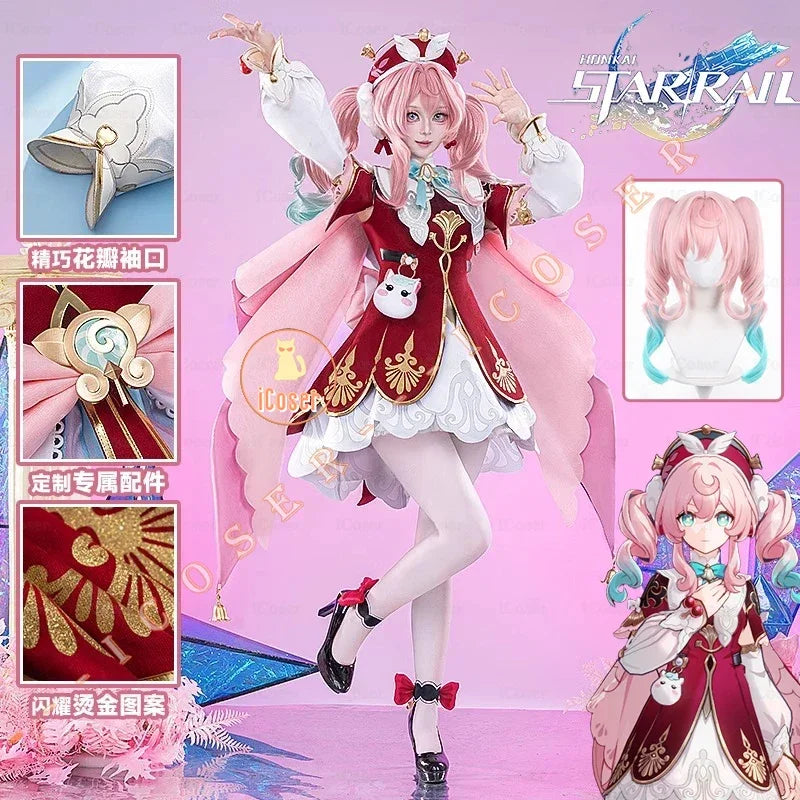 iCoser Honkai Star Rail Hyacine Cosplay Costume Wig Dress Hat Uniform Amphoreus Halloween Party for Women Girls Carnival Props