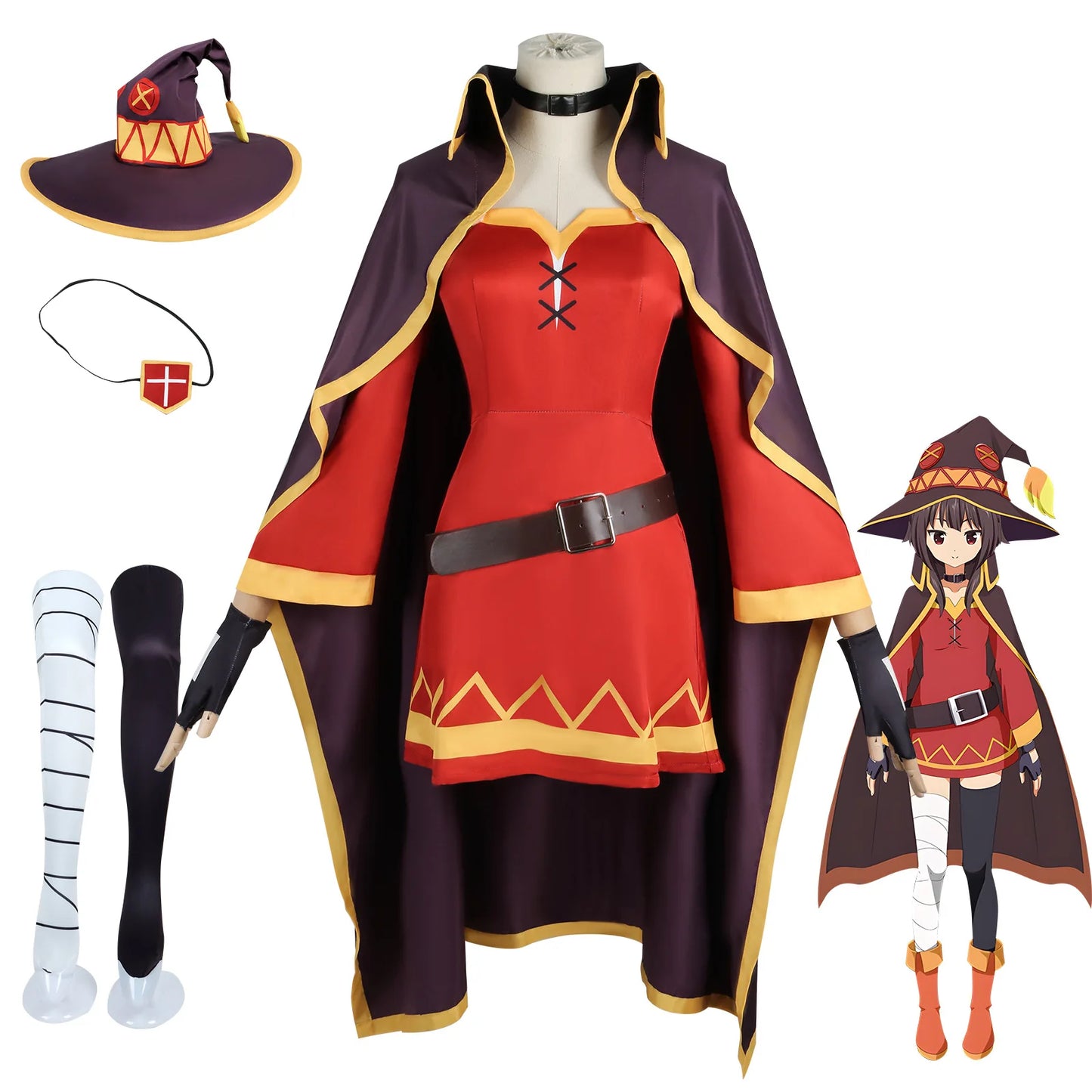 Anime Megumin Cosplay Costume Women Polyester Dress and Wig Set