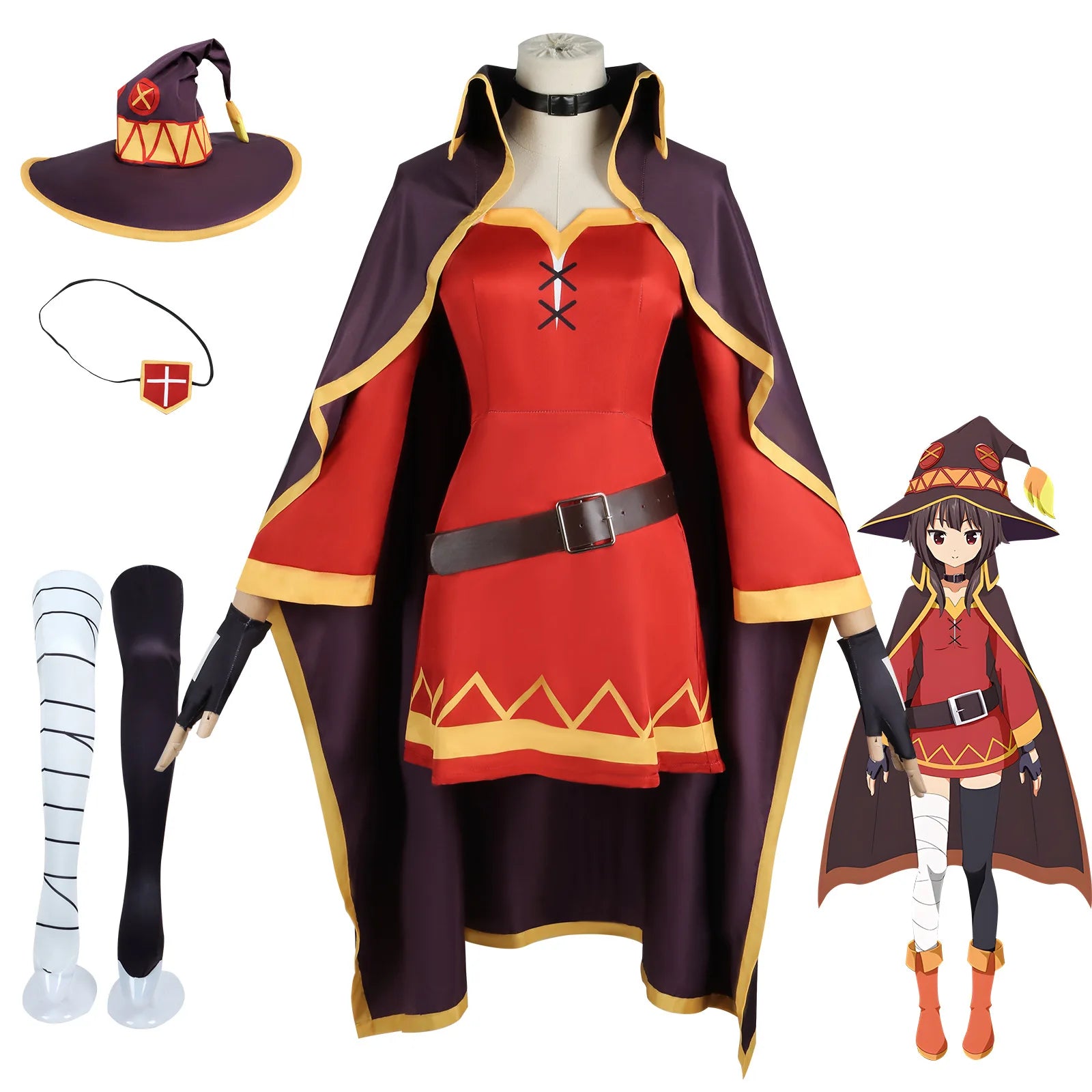Anime Megumin Cosplay Costume Women Polyester Dress and Wig Set