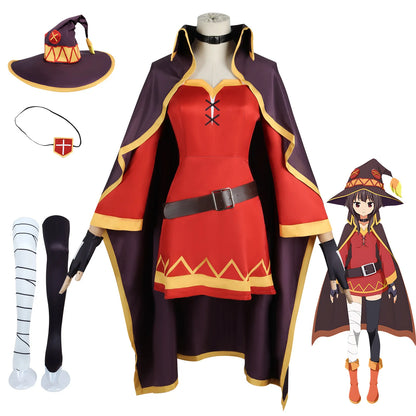 Anime Megumin Cosplay Costume Women Polyester Dress and Wig Set