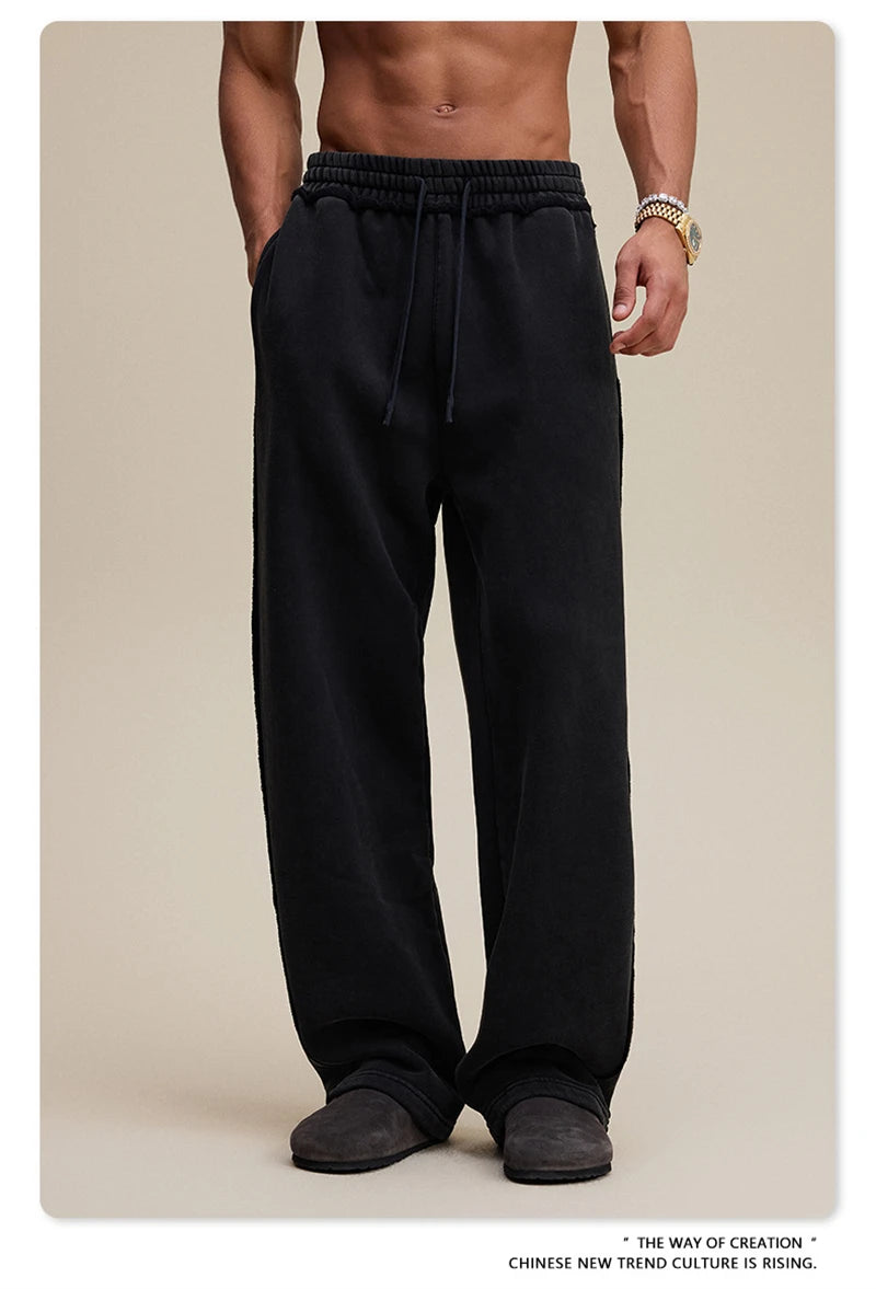 ZODF 2025 Winter Unisex Washed Fleece Straight Pants 400gsm Knitted Warm Loose Trousers HY1093