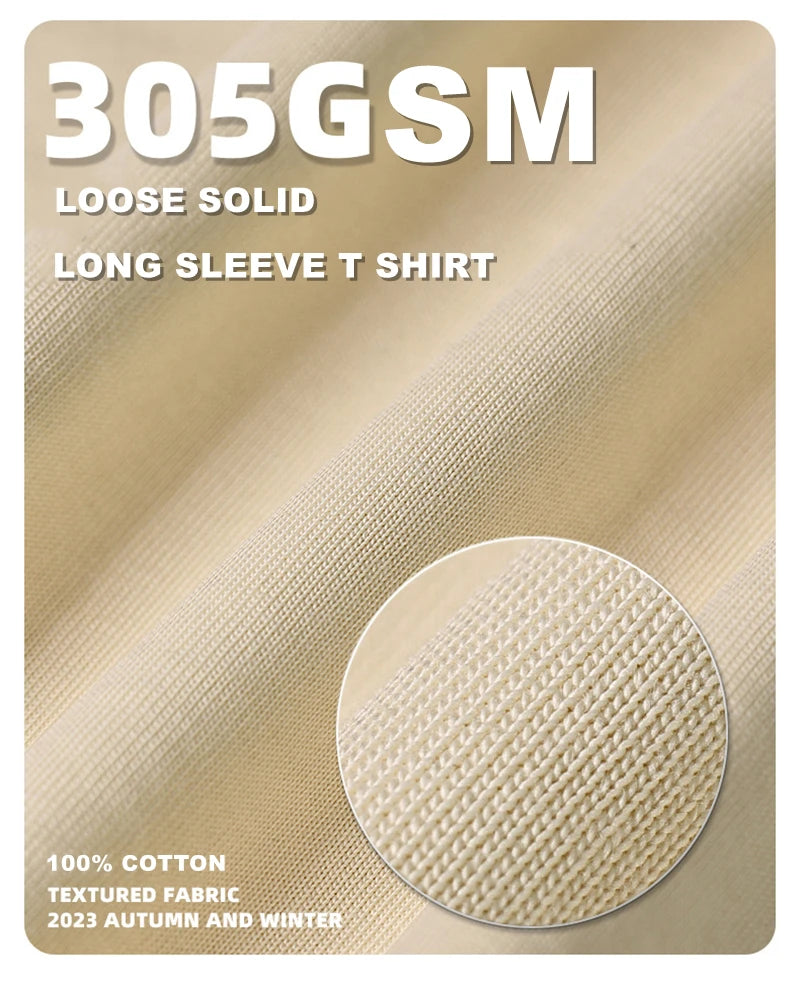 ZODF New 2025 Autumn Men 305gsm 100% Cotton T Shirt Unisex Loose Heavy Weight Basic Long Sleeve Solid T-Shirts Tops HY0634