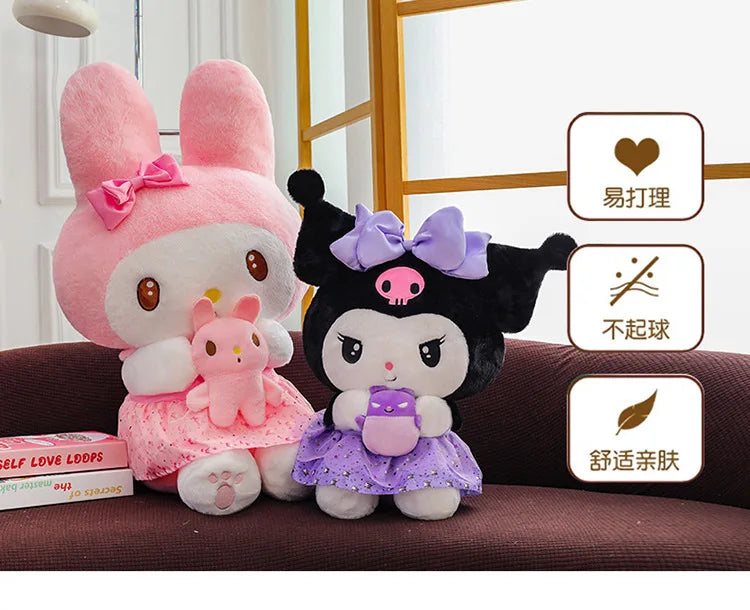 45/55/75CM Big Size Sanrio Hug A Bunny Kuromi My Melody Plushies Cartoon Anime Stuffed Children Toy Comfortable Soft Doll Gift