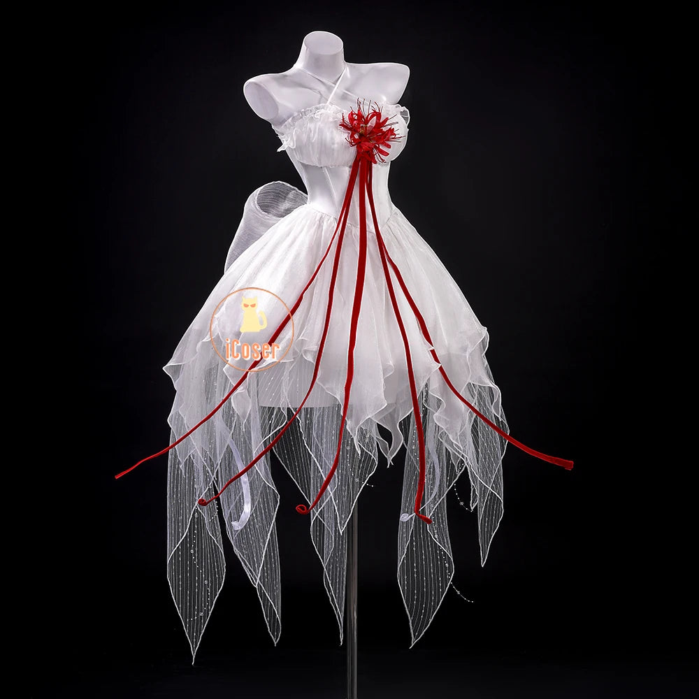Wuthering Waves Phrolova Cosplay Costume Wig Dress White Spider Lily Layered Gown Headwear Halloween Party for Women Girls Props