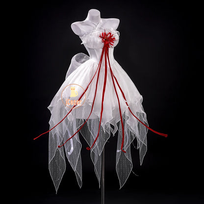 Wuthering Waves Phrolova Cosplay Costume Wig Dress White Spider Lily Layered Gown Headwear Halloween Party for Women Girls Props