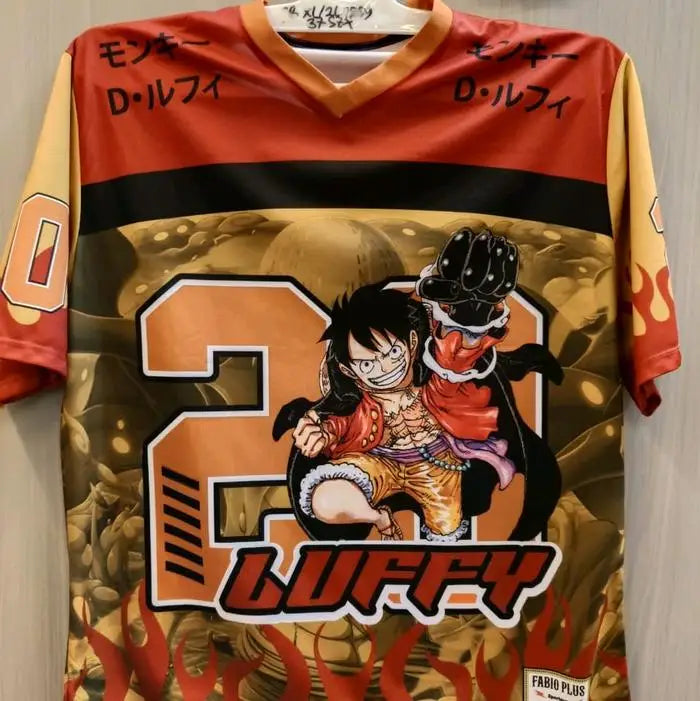 2526 New Bandai Anime One Piece Luffy Summer Jersey T-shirt Oversized 3D Adult and Children's Multifunctional Top Christmas