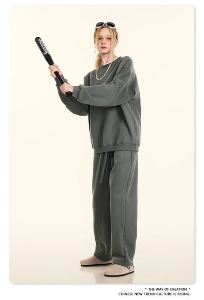 ZODF 2024 Winter Men 345gsm Fleece Sweatshirts Unisex Women Casual Loose Warm Solid O-Neck Pullovers Streetwears HY0865