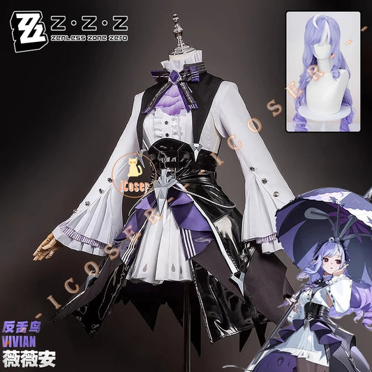 Zenless Zone Zero Vivian Cosplay Costume Wig Dress Uniform Headwear Mockingbird Carnival Halloween Party for Women Girls Props