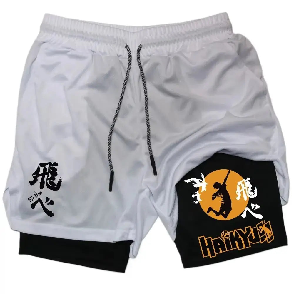 Anime Haikyuu Men's Shorts Quick-dry Pants Summer Graphic Print Workout Training Fitness Double Layer 2-in-1 Sports Gym Shorts