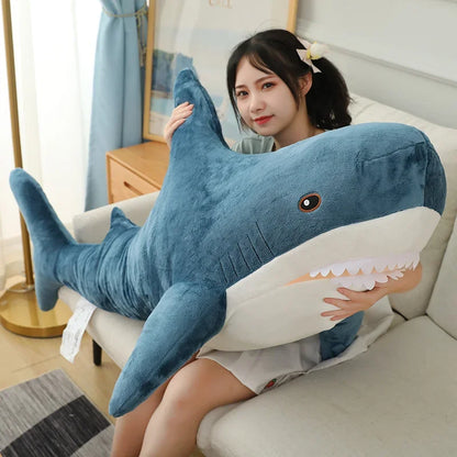 55-140cm Stuffed Lifelike Shark Plush Toy Stuffed Headed Shark Fierce Sea Animals Hug Throw Pillow Cushion for Boy Birthday