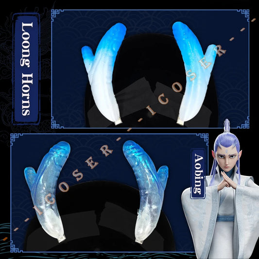 Anime Movies Nezha Aobing Cosplay Loong Horns Headwear Props Ao Bing Ne Zha 2 Halloween Party for Women Men Accessory Carnival
