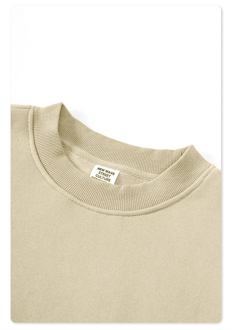 ZODF 2024 Winter Men 345gsm Fleece Sweatshirts Unisex Women Casual Loose Warm Solid O-Neck Pullovers Streetwears HY0865