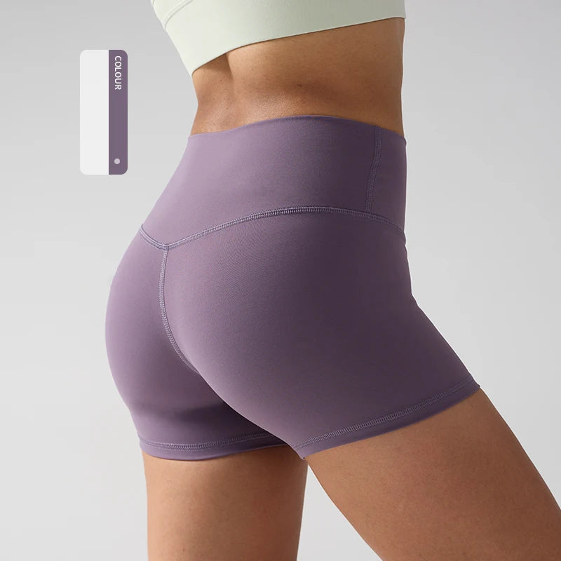 Solid Color Women’s High-Waisted Fitness Yoga Shorts – Quick Dry Breathable for Running & Cycling - Gray Purple / S