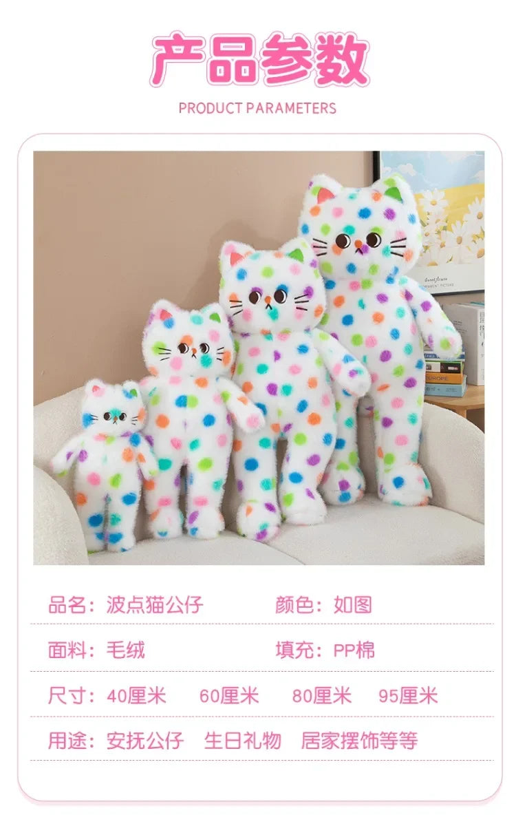 45-80cm Kawaii Wave Point Cat Plush Toy Doll Pillow Cushion Cartoon White Red Large Size Sleeping Plush Doll Gift for Girlfriend