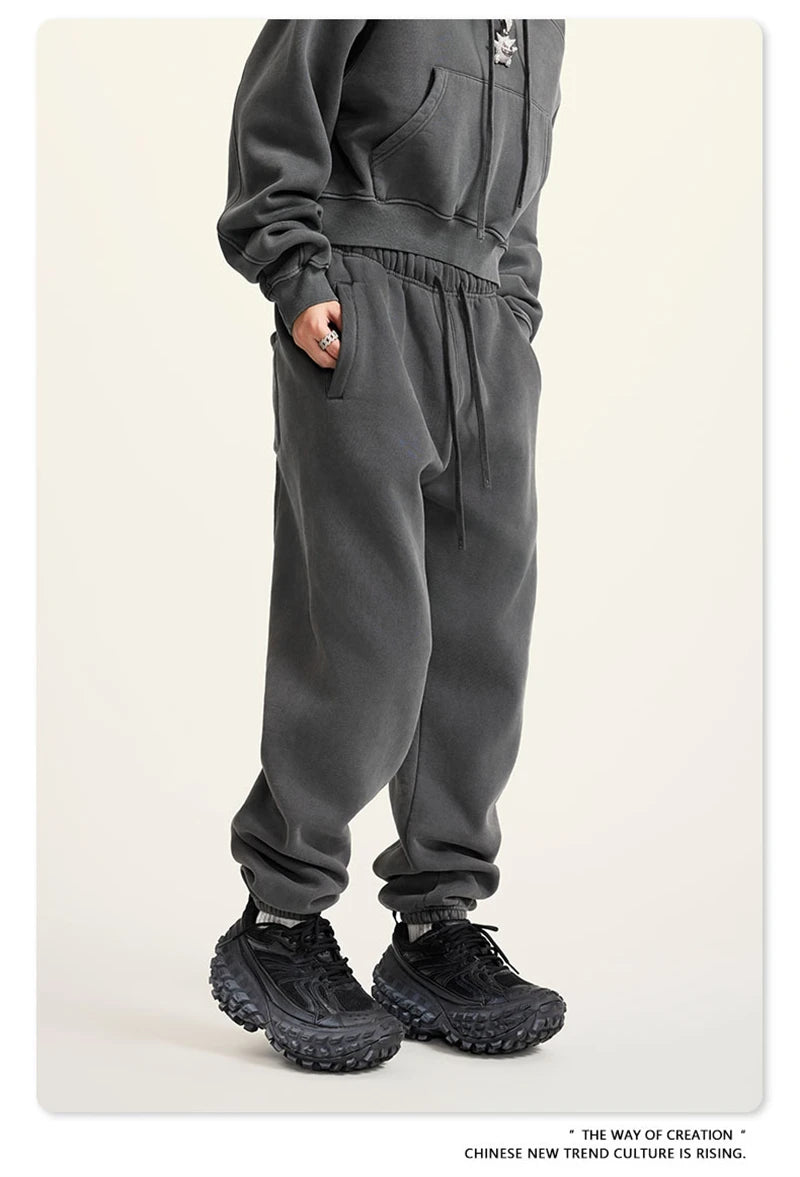 ZODF 2025 Autumn Winter Men’s Washed Fleece Sweatpants 355gsm Loose Retro Joggers Streetwear HY0653