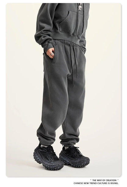 ZODF 2025 Autumn Winter Men’s Washed Fleece Sweatpants 355gsm Loose Retro Joggers Streetwear HY0653
