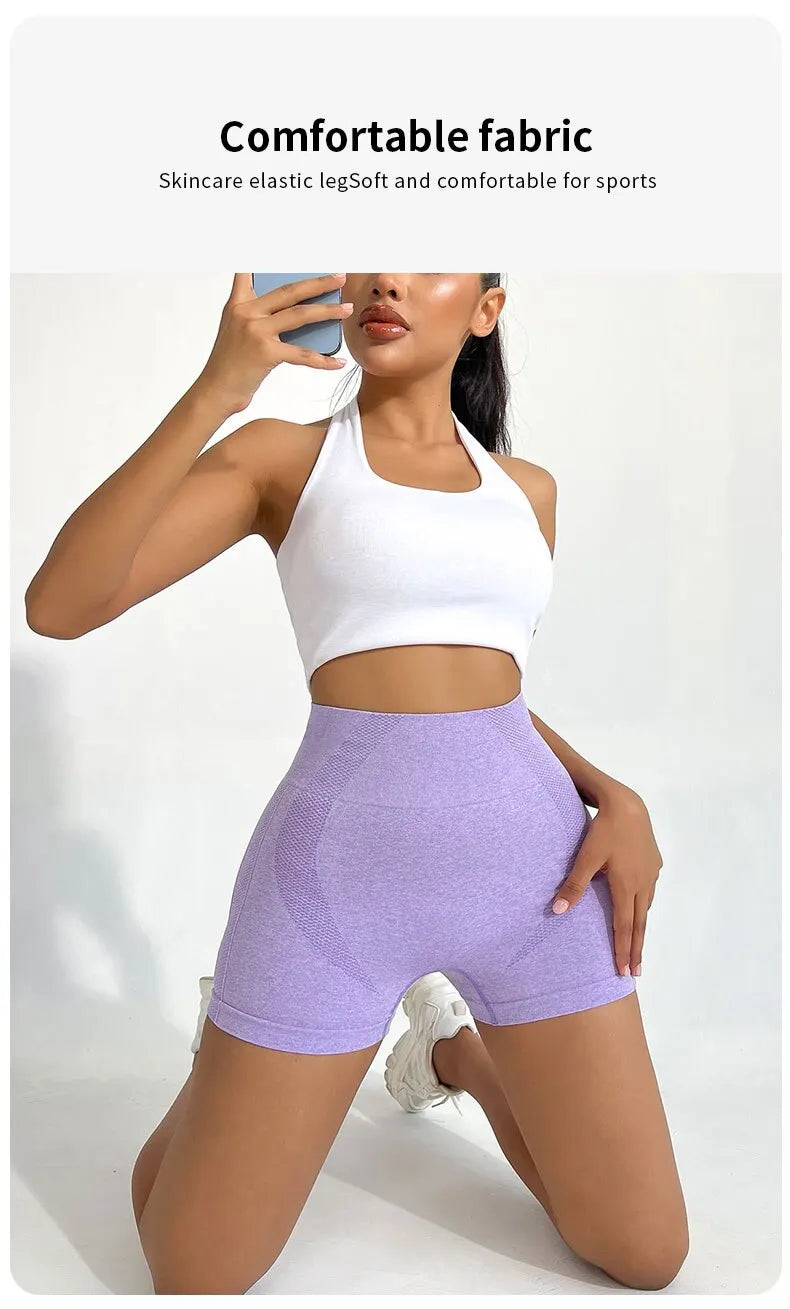 Women Seamless Yoga Shorts Tummy Control Push Up Quick Dry Fitness Gym Cycling Sportwear