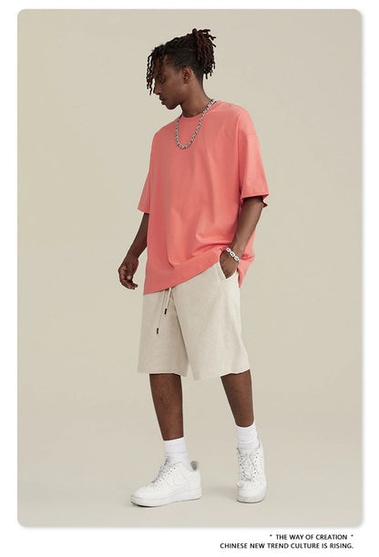 ZODF Trendy Summer 260gsm Cotton Oversized T Shirts For Men Unisex Male Kanye West High Street Solid Tees Brand Tops HY0122