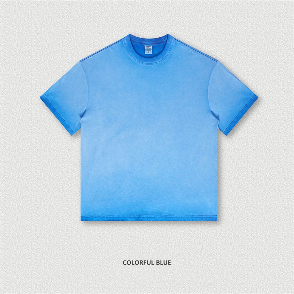 ZODF 2023 Men's Summer 255G Wash Gradient Fried Cotton T Shirt Round Neck Short Sleeve American Retro Loose T-Shirt HY0547