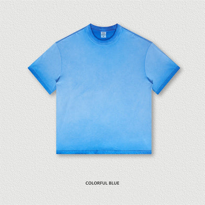 ZODF 2023 Men's Summer 255G Wash Gradient Fried Cotton T Shirt Round Neck Short Sleeve American Retro Loose T-Shirt HY0547