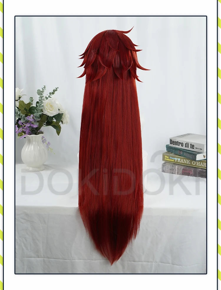 IN STOCK Grell Sutcliff Wig Anime DokiDoki Halloween Grell Sutcliff Cosplay 100cm Red Long Hair Free Cap